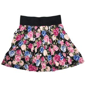 Divided Black and Multicolor Floral Flowy Skirt